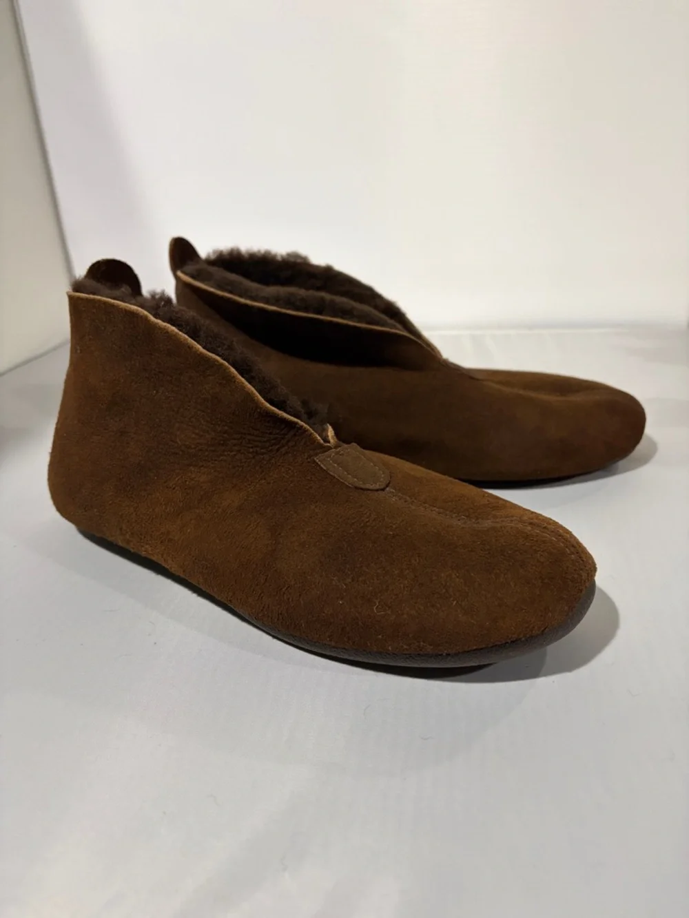 Lands' End Brown Suede Fleece-Lined Slip-On Slippers for Men